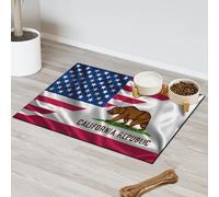Usa California Flag Pet Feeding Mat for Cat Dog Water Bowl Food Mats American Flag Pet Feeding Mats Absorbent Nti-Slip Contain Spills Protects Floors Placemat 40.6 x 60.9 cm