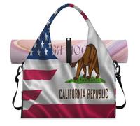 USA California Flag Sports Duffle Bag with Shoe Compartment American Flag Weekend Overnight Bags Tote Cabin Luggage Bag for Gym Yoga Travel