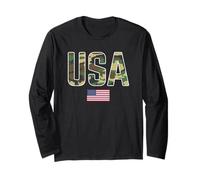 USA Camo Letters with American Flag Patriotic Long Sleeve T-Shirt
