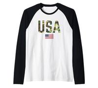 USA Camo Letters with American Flag Patriotic Raglan Baseball Tee
