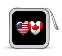 USA Canada Heart Country Flag American Canadian CD Case Holder Portable 40 Capacity DVD Wallet Storage Organizer for Car Travel