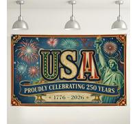 USA Celebration Backdrop, Vintage Fireworks Design Party Decorations for Independence Day, Red Blue Gold Festive Background for Photography Events 71x43 Inch