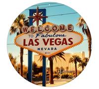 USA City Casino Las Vegas Round Men Cave Signs City in Nevada State Metal Wall Decor Sign Watercolor City Landscape Art Wall Plaque for Front Porch Living Room Bedroom 9x9in