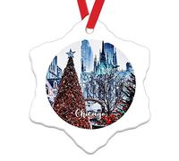 USA City Chicago Christmas Ornaments American Cities in Illinois States Christmas Decorations for Tree City Souvenirs Ceramic Xmas Tree Hanging Pendant Keepsake