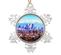 USA City Los Angeles Tree Decoration Ornament City Souvenirs Travel Gift Christmas Decor Metal Snowflake Ornaments Gift American City in California Xmas Tree Decorations