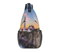 USA Coastal Lighthouse Dusk Sling Backpack Chest Crossbody Bag Casual Daypack for Men Women