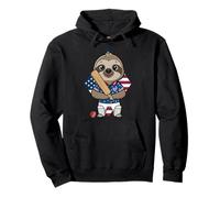 USA Cricket Sloth Sports Fan Animal Country Flag Patriotism Pullover Hoodie
