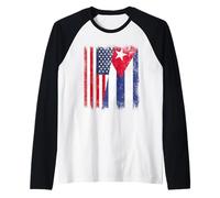 USA Cuba Half Flag American Cuban Heritage Raglan Baseball Tee