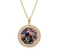 USA Ea-gles Motorcycle Necklace for Women Adjustable Jewelry Pendant for Mom Wife Girlfriend Gifts Golden-style