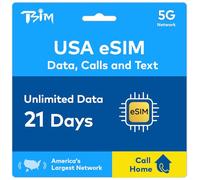 USA eSIM 21 Days | Call Home for Free | USA Network with Unlimited High Speed Data | Unlimited Local Calls and SMS to UK and USA (including Hawaii). Receive eSIM Same Day by Email and Start Using