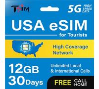 USA eSIM for Tourists 30 Days 12 GB Data on High Coverage Network | Unlimited Local & International Calls | Free Call Home | Get eSIM Same Day! | Hotspot and Tethering allowed