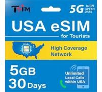USA eSIM for Tourists 30 Days 5 GB Data on High Coverage Network | Unlimited Local Calls within USA | Get eSIM Same Day! | Hotspot and Tethering allowed