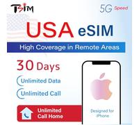 USA eSIM for Tourists - Unlimited 5G Data + Unlimited Calls & Texts | High Coverage in Remote Areas | 30-Day Plan | US Number & 10 GB Hotspot | Designed for iPhone
