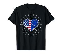 USA & EU Flags - European and American Heart Vintage Design T-Shirt