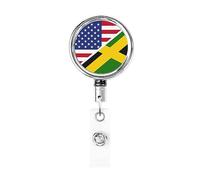 USA Fiag Jamaican Flag Heavy Duty Metal Badge Holder Reel, Retractable Badge Holder with Belt Clip for Key Name Card Holder Employee Teacher