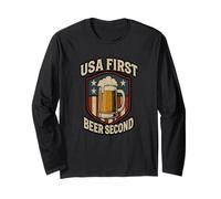 USA First, Beer Second - Cheers Brew Funny Design Long Sleeve T-Shirt