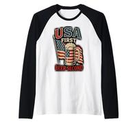 USA First, Beer Second - Cheers Brew Funny Design Raglan Baseball Tee