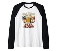 USA First, Beer Second - Cheers Brew Funny Design Raglan Baseball Tee