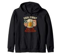USA first, Beer Second - Cheers Brew funny Design Zip Hoodie