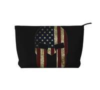 USA Flag American Spartan Corduroy Makeup Bag Travel Organizer Bag Cosmetic Bag Large Wide-Open Pouch
