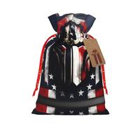 Usa Flag American Spartan Print Drawstring Christmas Gift Bag With Tags Reusable For Birthday Parties Gift Weddings Holiday