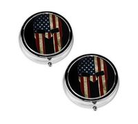 USA Flag American Spartan Print Pill Box 3 Compartment Medicine Pill Case,Portable for Pocket Or Purse Pill Organizer Decorative Metal Medicine Vitamin Organizer Unique Gift