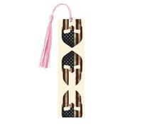 USA Flag American Spartan Print Wooden Bookmark Bookmarks with Tassels Book Marks for Reading Hardcover Books Notebooks
