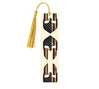 USA Flag American Spartan Print Wooden Bookmark Bookmarks with Tassels Book Marks for Reading Hardcover Books Notebooks