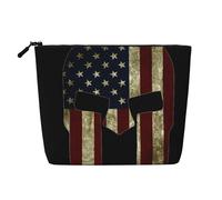 USA Flag American Spartan Printed Make up Bag for Women Makeup Bags Zipper Travel Cosmetic Bags Pouch Organizer