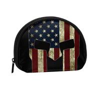 USA Flag American Spartan Printed Small Coin Purse, Semicircular Coin Wallet with Zipper Portable Mini Coin Pouch, Kids Purse for Women Men