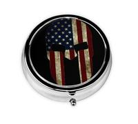 USA Flag American Spartan This Small, Round, Three-Compartment Travel Pill Box is Perfect for Storing Daily medications, Vitamins, and on-The-go.