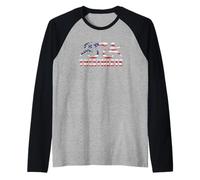 USA Flag American Triathlon Triathlete Inspired Design Raglan Baseball Tee