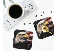 USA Flag and Eagle Coasters for Drinks 4 Pack Non-Slip Leather Coasters Round Cup mat for Home Tabletop Decor 4 Inch