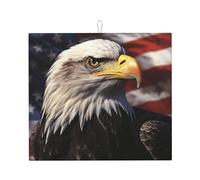 USA Flag and Eagle Dish Mat Kitchen Drying Kitchen Mat Machine Washable Dishes Draining Mats for Utensils Countertops Pans 46X61Cm