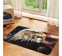 USA Flag and Eagle Dog Food Mats for Floors, 16x24 Inch Non-Slip Super Absorbent Pet Food Mat, Dishwasher Dog Mat for Food and Water, Cute Rubber Quick Dry Pet Feeding Mat for Dogs Puppy Cats