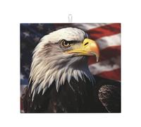 USA Flag and Eagle Drying Dish Mat Dish Drying Pad Microfiber Dishes Rack Pad for Sinks Pots Draining Racks 46X61Cm