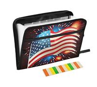 USA Flag and Fireworks Black Expanding File Folder 13 Pockets A4 Paper Document Organizer Folder with Zipper for Office Teacher Student Librarian Nurse Gifts