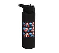 USA Flag Bows Hearts Stars Red White Blue Coquette Design Stainless Steel Insulated Water Bottle