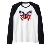 USA Flag Butterfly Patriotic Fourth of July Cute Aesthetic Raglan Baseball Tee