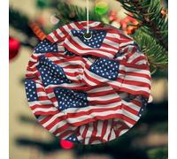 USA Flag Christmas Ornament for Christmas Tree Ceramic Round Ornament Winter Holiday Keepsake Gift 2.7" Christmas Tree Hanging Decorations Circle Ceramic Pendant Xmas Gift
