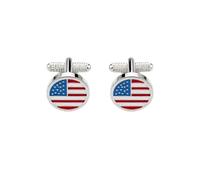 USA Flag Cufflinks for Men - Onyx Art CK906 Round American Stars and Stripes Cuff Links for Formal Shirts, Suits, Weddings and Patriotic Events