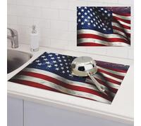 USA Flag Dish Drying Mat for Kitchen Counter Absorbent Dish Drying Pad Non Slip Kitchen Drying Mat Coffee Mat Microfiber Dish Mat for Sink Dishes Countertop Draining Racks