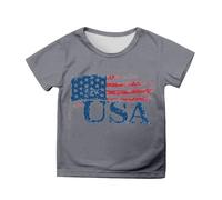 USA Flag Girls T-Shirt 4th of July Patriotic Top Toddler Kids Short Sleeve Tee Independence Day Celebration Outfit for School Party Outdoor Activities (Grey-m, 4-5 Years)