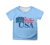 USA Flag Girls T-Shirt 4th of July Patriotic Top Toddler Kids Short Sleeve Tee Independence Day Celebration Outfit for School Party Outdoor Activities (Sky Blue-m, 4-5 Years)