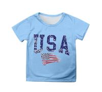 USA Flag Girls Tops 4th of July Patriotic Tee Short Sleeve Toddler Kids Summer Casual Comfortable Breathable Fashion Independence Day Shirt (Sky Blue-e, 6-7 Years)