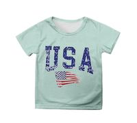 USA Flag Girls Tops 4th of July Patriotic Tee Short Sleeve Toddler Kids Summer Casual Comfortable Breathable Fashion Independence Day Shirt (Mint Green-e, 3-4 Years)