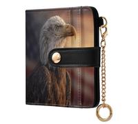 USA Flag Golden Hawk Print Small Women Wallet Leather RFID Blocking Bifold Compact Card Holder with Coin Pocket Zipper Purse for Girls Women Ladies