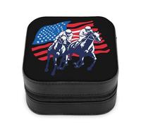USA Flag Horse Racing Equestrian Leather Jewelry Box Jewelry Organizer Boxes Mini Storage Case for Women Travel Gift