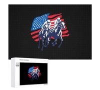 USA Flag Horse Racing Equestrian Puzzle for Adults Challenging Jigsaw Puzzles for Women Men