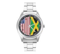 USA Flag Jamaican Flag Men's Steel Strap Watch Easy Reader Casual Silver Dial Fashion Analog Watches